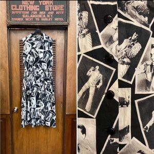 Vintage ELVIS PRESLEY Black & White Photo Collage Cotton Dress Large XL 12